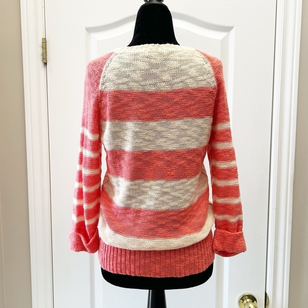 Ricki’s Sweater Lightweight Cotton Open Weave Coral Orange Stripes Size Small - Picture 14 of 15